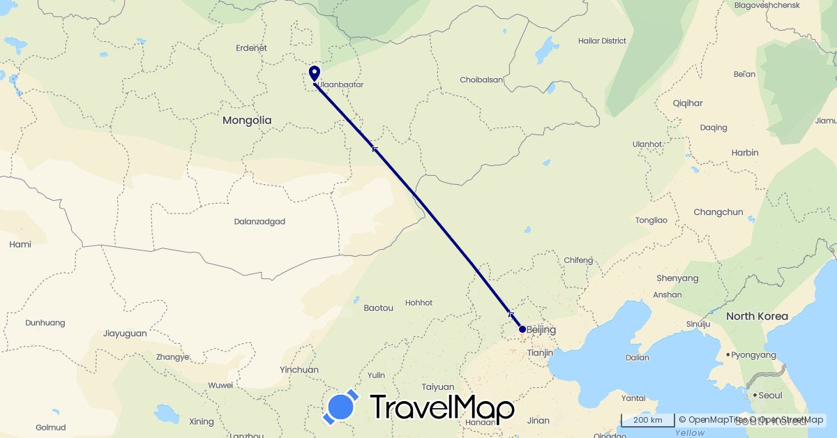 TravelMap itinerary: driving in China, Mongolia (Asia)